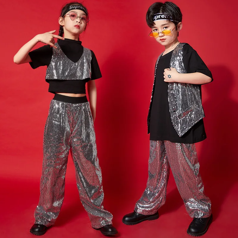 Girls Hip Hop Crop Tank Top Boys Sequin Vest Jacket Kids Jazz Silver Pants Clothes Set Child Costumes Street Dance Streetwear
Girls Hip Hop Crop Tank Top Boys Sequin Vest Jacket Kids Jazz Silver Pants Clothes Set Child Costumes Street Dance Streetwear