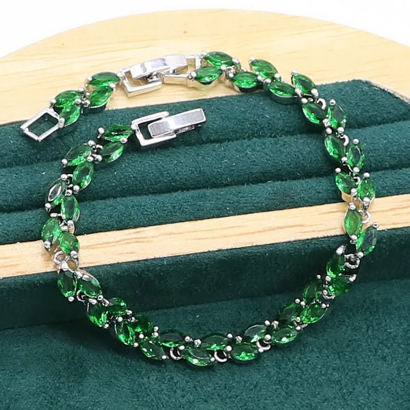 Маркиза зеленый изумруд 925 серебро набор украшений для женщин браслет серьги