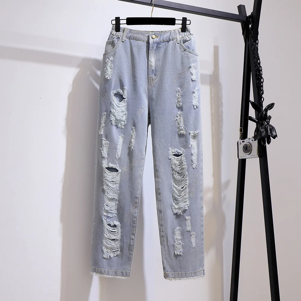Ripped Holes Women Jeans Spring and Autumn Casual Light Blue Elastic High Waist Pockets Zipper Plus Size Straight Denim Pants
Ripped Holes Women Jeans Spring and Autumn Casual Light Blue Elastic High Waist Pockets Zipper Plus Size Straight Denim Pants