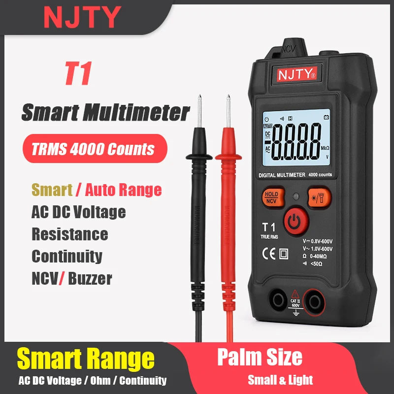 Multimeter Digital Professional Smart Voltage Tester T1 4000 Counts Mini Auto Range NCV True RMS 600V AC DC Ohm Continuity Meter
Multimeter Digital Professional Smart Voltage Tester T1 4000 Counts Mini Auto Range NCV True RMS 600V AC DC Ohm Continuity Meter
