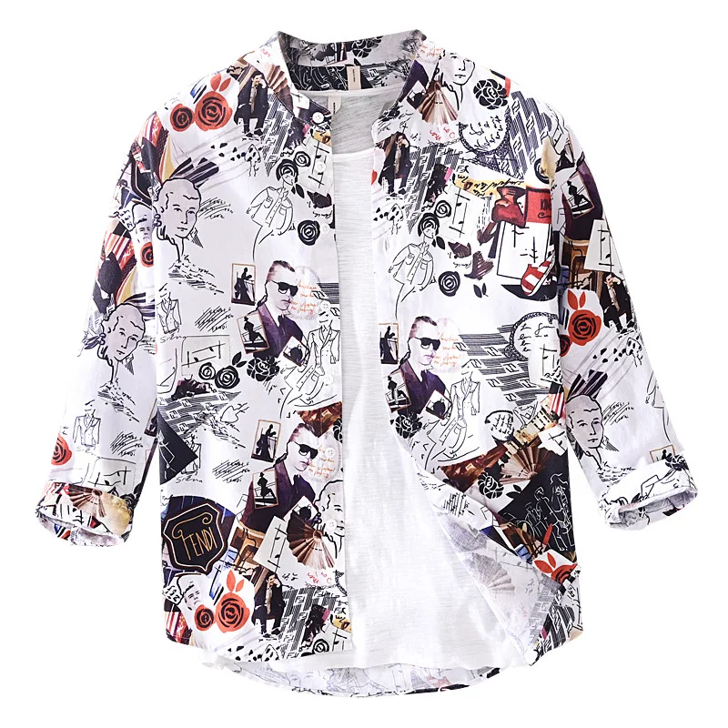 2021 men's stand collar three quarter stylish print cotton linen fahsion pattern summer casual shirts men
2021 men's stand collar three quarter stylish print cotton linen fahsion pattern summer casual shirts men