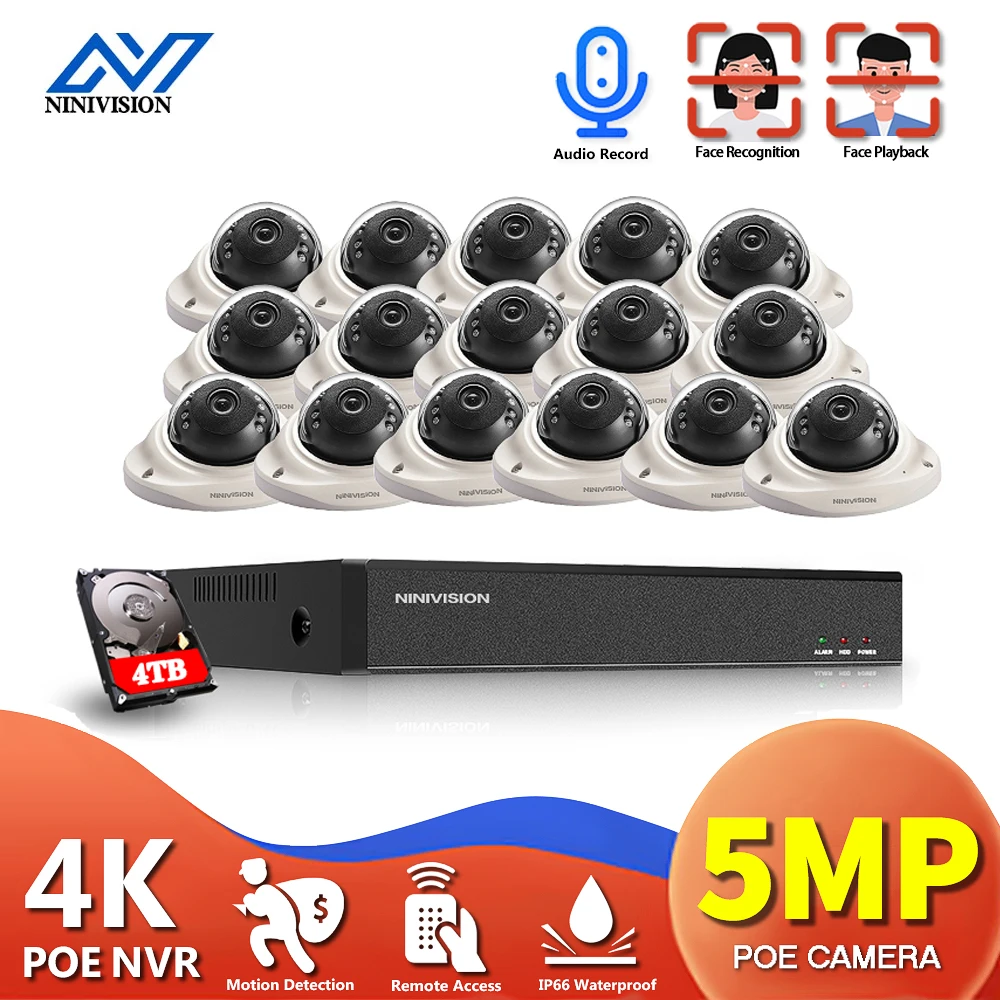 

POE Dome Camera System Set 4K 8CH Outdoor Waterproof 5MP 16CH POE NVR Kit CCTV Security IP Camera Video Surveillance System Kit