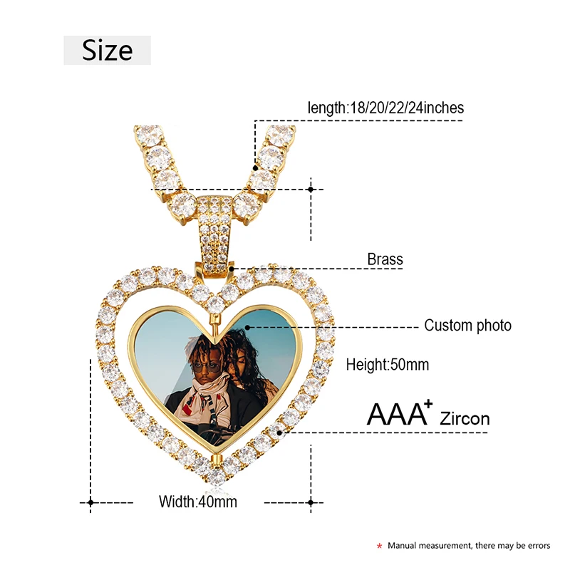 VIP CZP0354 Heart Custom Photos Rotating Double-side Memory Medallion Pendant Necklace Zircon Women Men Hip Hop Jewelry
VIP CZP0354 Heart Custom Photos Rotating Double-side Memory Medallion Pendant Necklace Zircon Women Men Hip Hop Jewelry