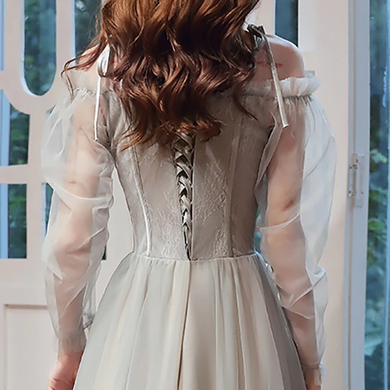 Evening Dresses Boat Neck Spaghetti Strap Full Sleeves A-line Ankle-length Simple Fashion Lace Up Woman Formal Party Dress A363
Evening Dresses Boat Neck Spaghetti Strap Full Sleeves A-line Ankle-length Simple Fashion Lace Up Woman Formal Party Dress A363