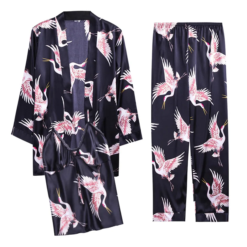 3PCS Pajamas Suit Print Female Nightwear Print Crane Sleepwear Intimate Lingerie Satin Sexy Home Clothing Novelty Homewear
3PCS Pajamas Suit Print Female Nightwear Print Crane Sleepwear Intimate Lingerie Satin Sexy Home Clothing Novelty Homewear