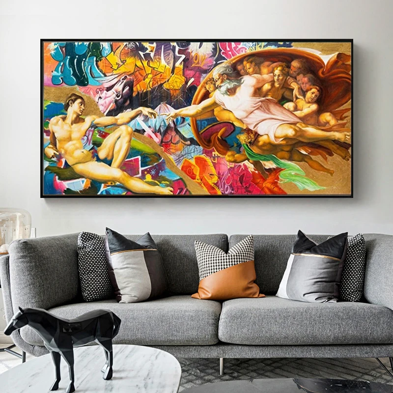 Creation of Adam Graffiti Art Canvas Painting Posters and Prints Hand To Hand Street Wall Art Pictures Cuadros for Living Room
Creation of Adam Graffiti Art Canvas Painting Posters and Prints Hand To Hand Street Wall Art Pictures Cuadros for Living Room