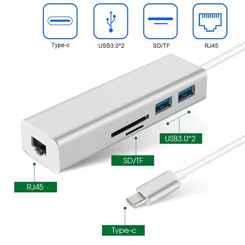 USB C Hub 5 in 1 High Speed USB Type C Adapter with SD/TF Card Reader RJ45 Gigabit USB 3.0 Ports for PC Mac
USB C Hub 5 in 1 High Speed USB Type C Adapter with SD/TF Card Reader RJ45 Gigabit USB 3.0 Ports for PC Mac