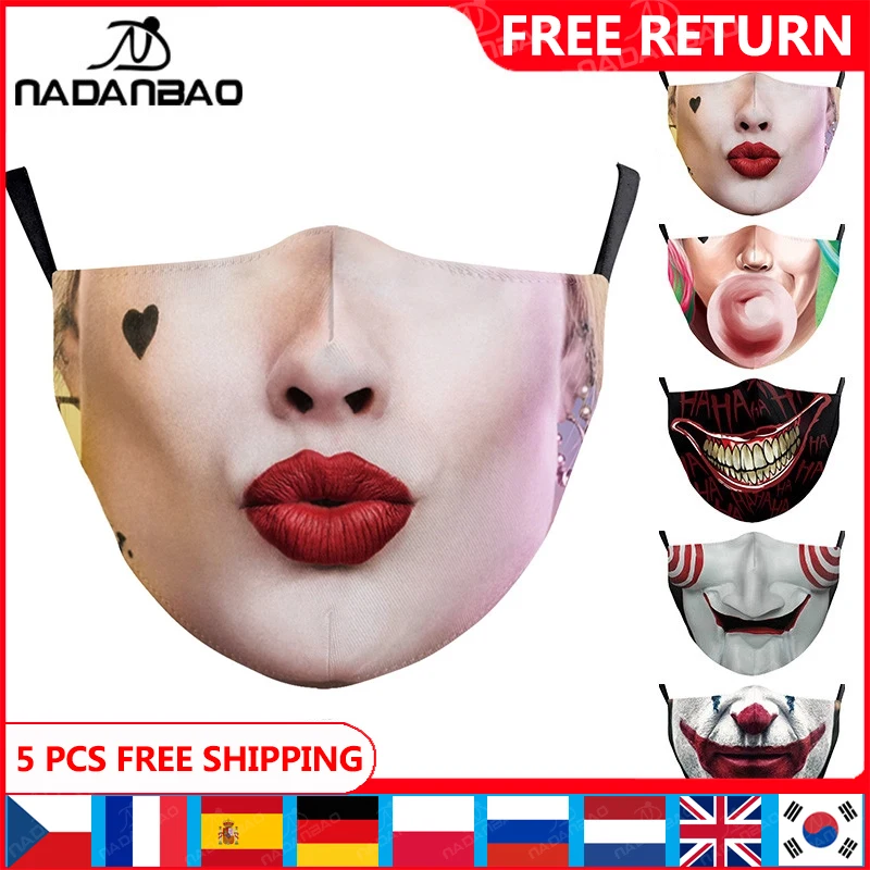 NADANBAO Квинн с принтом "Клоун" маски для взрослых моющиеся Тканевая маска V For