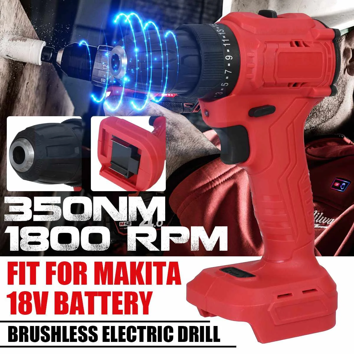 18V 13mm 10mm Brushless Electric Drill 350Nm Rechargable Cordless Drill Screwdriver with LED Power Tool for Makita Battery
18V 13mm 10mm Brushless Electric Drill 350Nm Rechargable Cordless Drill Screwdriver with LED Power Tool for Makita Battery