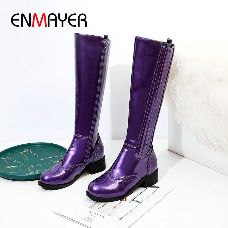 ENMAYER 2019 Fashion Round Toe Cool Motorcycle Boots Square Heel Winter Boots Women Patent Leather Knee High Boots Size 34-43
ENMAYER 2019 Fashion Round Toe Cool Motorcycle Boots Square Heel Winter Boots Women Patent Leather Knee High Boots Size 34-43
