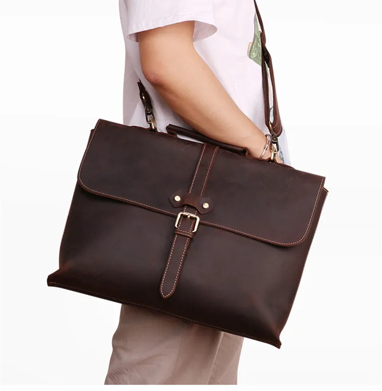 

Портфель мужской из кожи Крейзи Хорс, сумка для ноутбука 15,6 дюйма, чемоданчик на плечо для работы с компьютером, Кожаный саквояж для путешес...