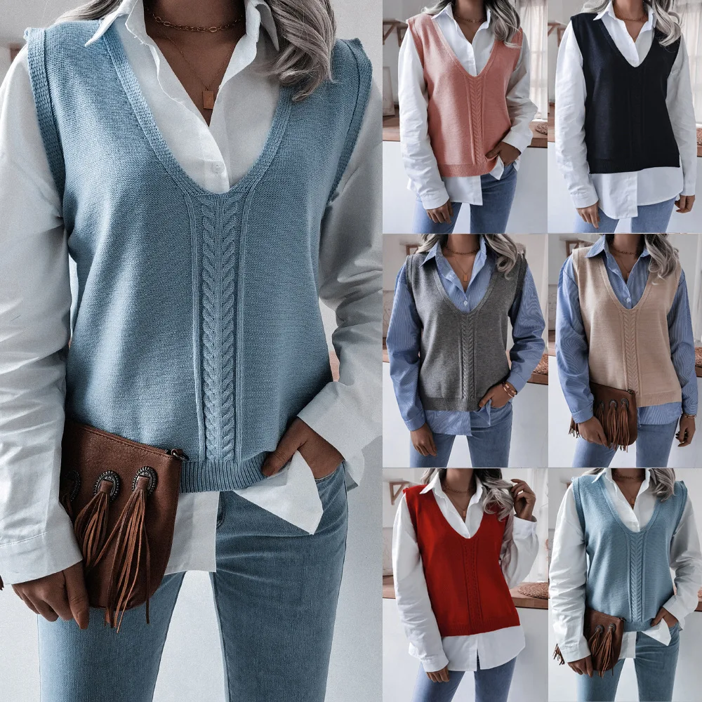 Women's 2022 Knitted Sweater Vest Solid Casual V-neck Sleeveless All-match Female Tops Autumn Fashion Office Lady Vests
Women's 2022 Knitted Sweater Vest Solid Casual V-neck Sleeveless All-match Female Tops Autumn Fashion Office Lady Vests