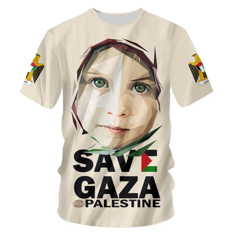 

IFPD Girl Printed Save Gaza 3D Men Shirt Palestine Summer Casual Short Sleeve Shirt Unisex National Emblem Of Palestine Clothing