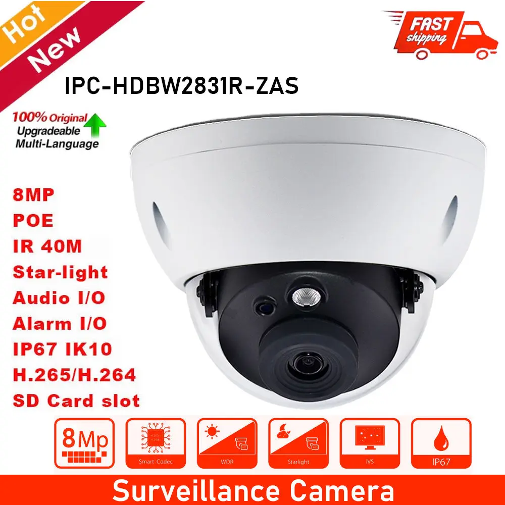 DH Original IPC-HDBW2831R-ZAS 8MP Lite IR Vari-Focal Dome Network Camera Zoom POE SD Card Slot IK10 Starlight IP Camera
DH Original IPC-HDBW2831R-ZAS 8MP Lite IR Vari-Focal Dome Network Camera Zoom POE SD Card Slot IK10 Starlight IP Camera