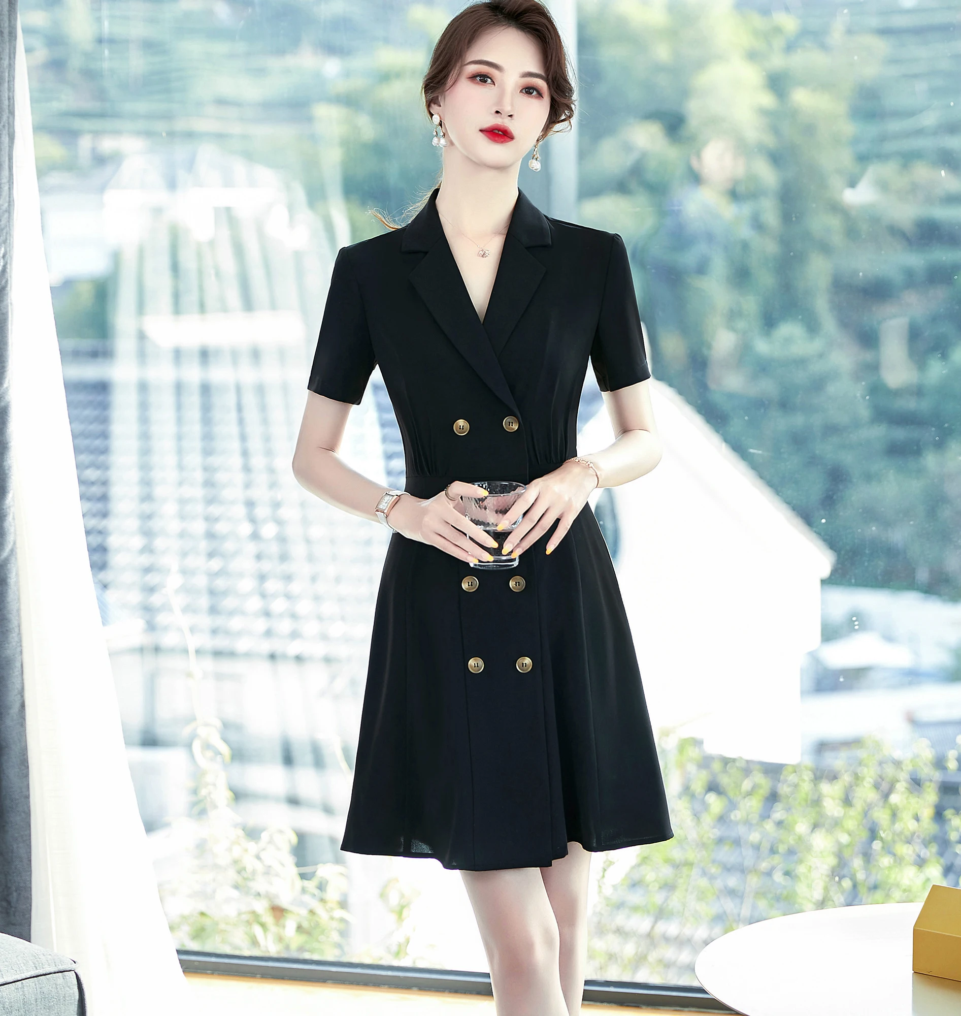 Women's Notched Neck Double Breasted Slim A Line Dress Office Lady Elegant Casual Business Party Knee Length Dresses
Women's Notched Neck Double Breasted Slim A Line Dress Office Lady Elegant Casual Business Party Knee Length Dresses