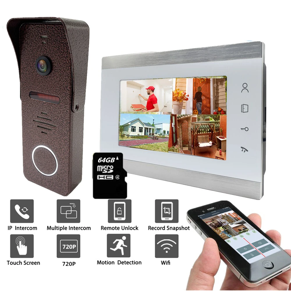 

Homefong 7 Inch Wifi Video Door Phone Doorbell Camera Wide Angle Motion Detection Record 2.3mm Lens AHD 720P Home Intercom