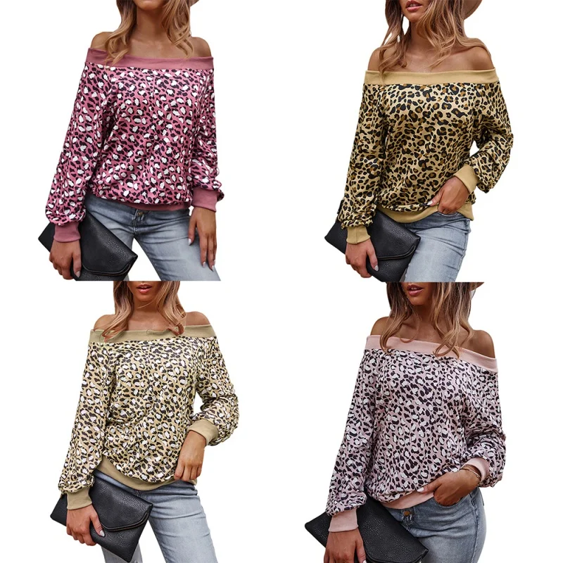 Женская футболка с длинным рукавом леопардовым принтом | одежда