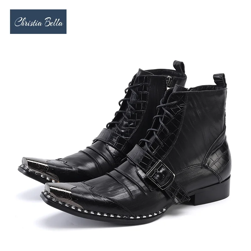 Christia Bella Winter Men Shoes Black Genuine Leather Men Ankle Boots Pointed Toe Lace Up Short Boots Fashion Motorcycle Boots
Christia Bella Winter Men Shoes Black Genuine Leather Men Ankle Boots Pointed Toe Lace Up Short Boots Fashion Motorcycle Boots