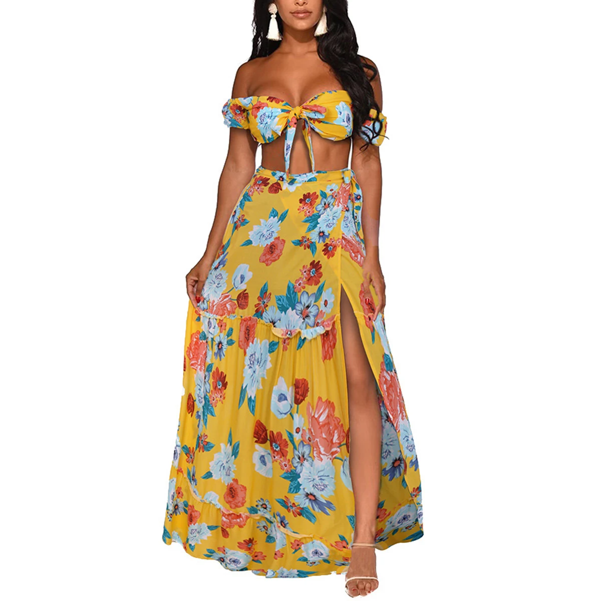 Women Short Sleeve Top Skirt Suit Fashion Casual Flower Pattern Off-shoulder Tube Top High-waist Split Skirt
Women Short Sleeve Top Skirt Suit Fashion Casual Flower Pattern Off-shoulder Tube Top High-waist Split Skirt