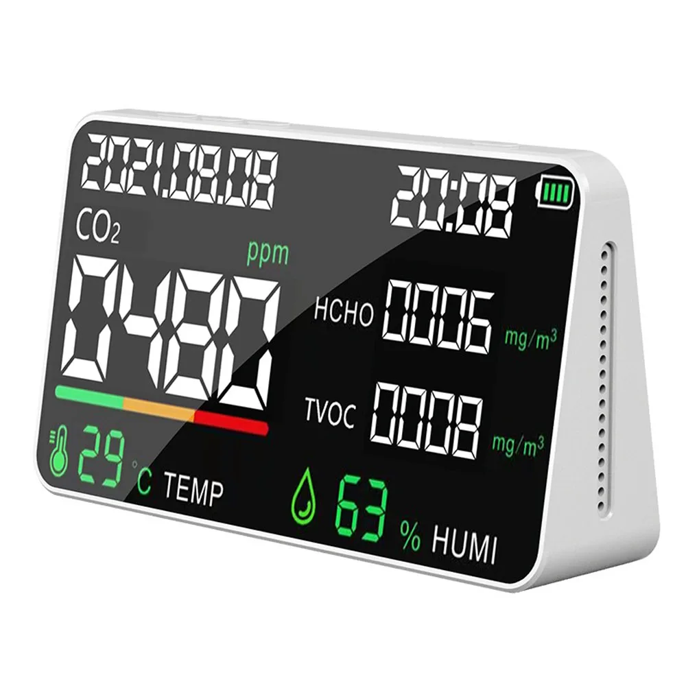 Digital CO2 Meter Air Quality Monitor Co2 Sensor Carbon Dioxide TVOC HCHO Temperature Humidity Tester Gas Analyzer Air Detector
Digital CO2 Meter Air Quality Monitor Co2 Sensor Carbon Dioxide TVOC HCHO Temperature Humidity Tester Gas Analyzer Air Detector