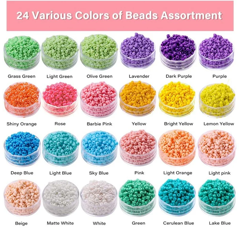 Glass Seed Beads Small Beads Assorted Kit for Jewelry, Bracelet, Crafting Making 24 Style About 12000 Pcs
Glass Seed Beads Small Beads Assorted Kit for Jewelry, Bracelet, Crafting Making 24 Style About 12000 Pcs