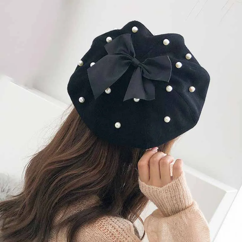 Women Autumn Winter Fashion Woolen Pearls Berets Korean Sweet Style Bow Pumpkin Hat Female Vintage Camel Black Gray Solid Caps
Women Autumn Winter Fashion Woolen Pearls Berets Korean Sweet Style Bow Pumpkin Hat Female Vintage Camel Black Gray Solid Caps