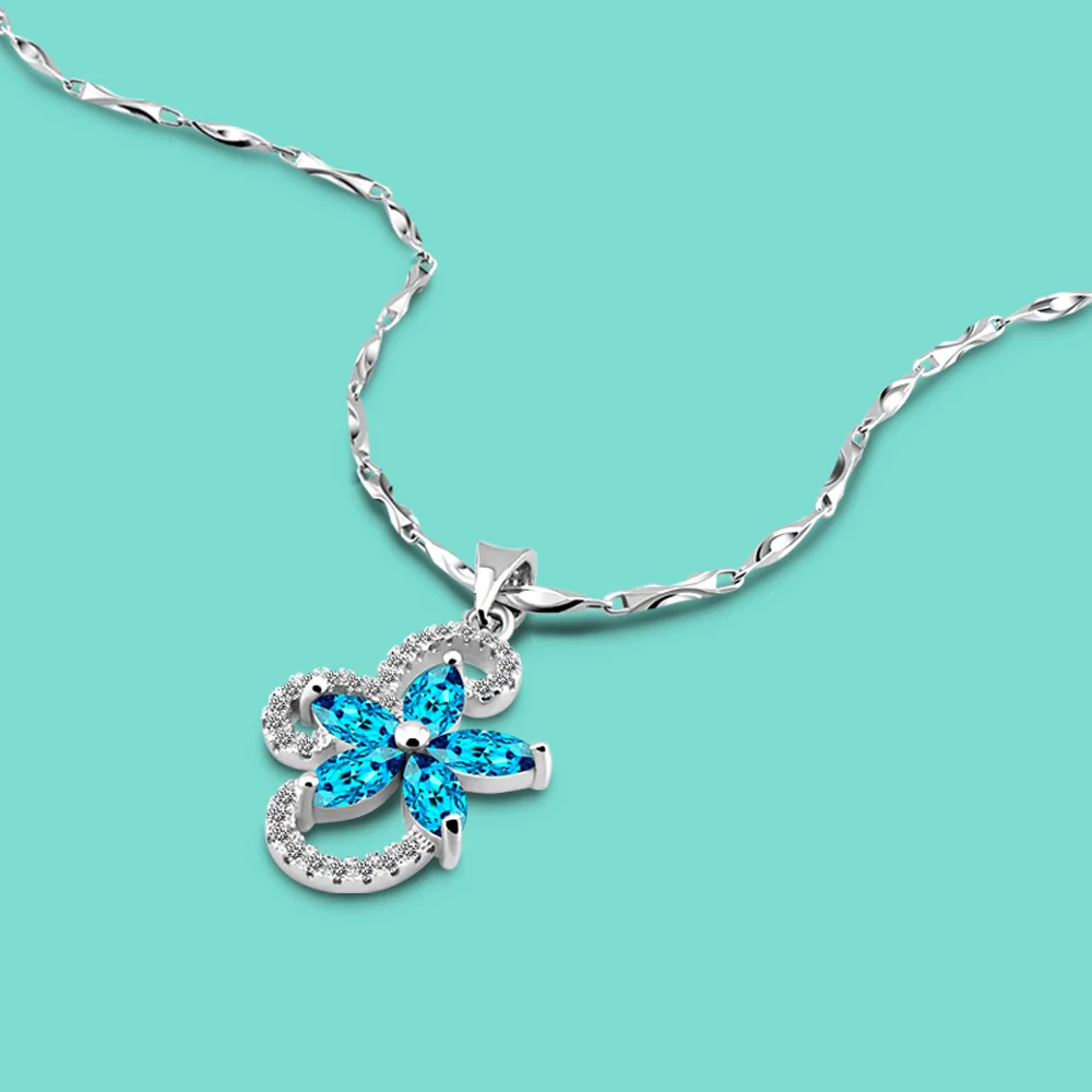 Fresh Women's 925 Sterling Silver Necklace Noble Blue Zircon Pendant Clavicle Chain 40-45CM Fine Jewelry Chokers Necklaces
Fresh Women's 925 Sterling Silver Necklace Noble Blue Zircon Pendant Clavicle Chain 40-45CM Fine Jewelry Chokers Necklaces