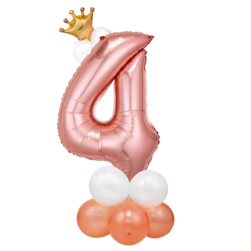 

80cm Gold silver Crown Number Foil Balloons Metal Latex Birthday Balloon 1st Birthday Party Decorations Kids Anniversary Decor