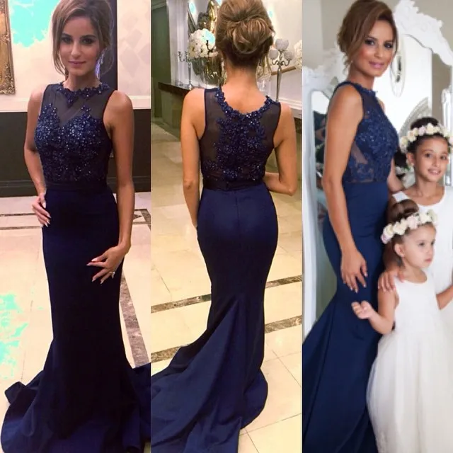 Mermaid Navy Blue Evening Dresses 2016 Appliqued 2016 Prom Gown with Lace Floor Length Formal Gowns
Mermaid Navy Blue Evening Dresses 2016 Appliqued 2016 Prom Gown with Lace Floor Length Formal Gowns