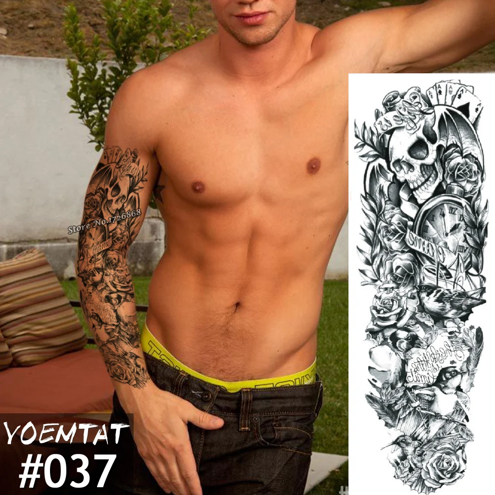 New 1 Piece Temporary Tattoo Sticker Skull Clock Full Flower Tattoo With Arm Body Art Big Large Fake Tattoo Sticker
New 1 Piece Temporary Tattoo Sticker Skull Clock Full Flower Tattoo With Arm Body Art Big Large Fake Tattoo Sticker