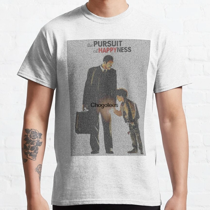 Мужская футболка с текстом портрет о стремлении к счастью полным шрифтом фильма