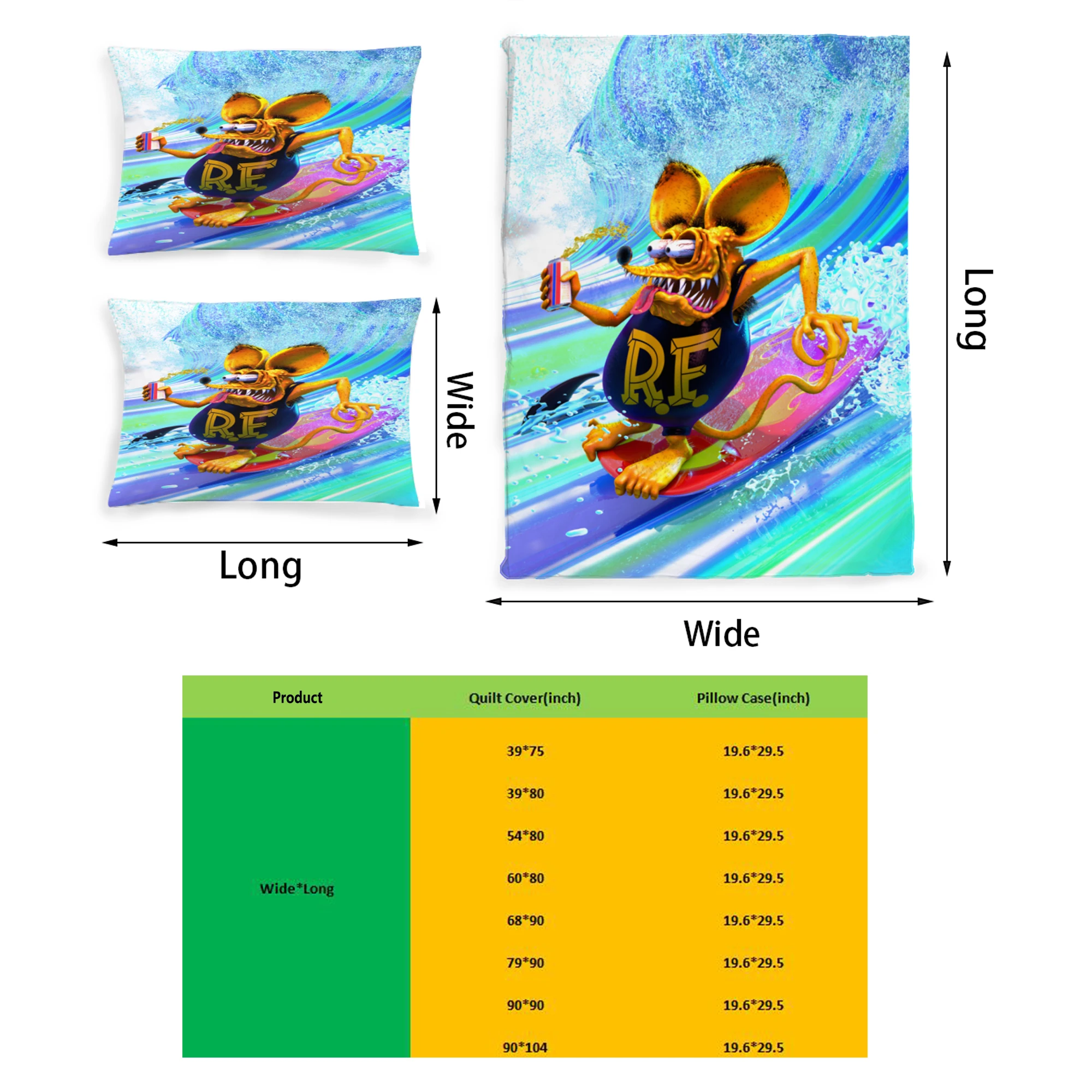 Rat Fink Graphic Printed Bedding Set Pattern Printing Polyester Quilt Cover Set 3 Pieces Quilt Cover Pillow Cover Set
Rat Fink Graphic Printed Bedding Set Pattern Printing Polyester Quilt Cover Set 3 Pieces Quilt Cover Pillow Cover Set