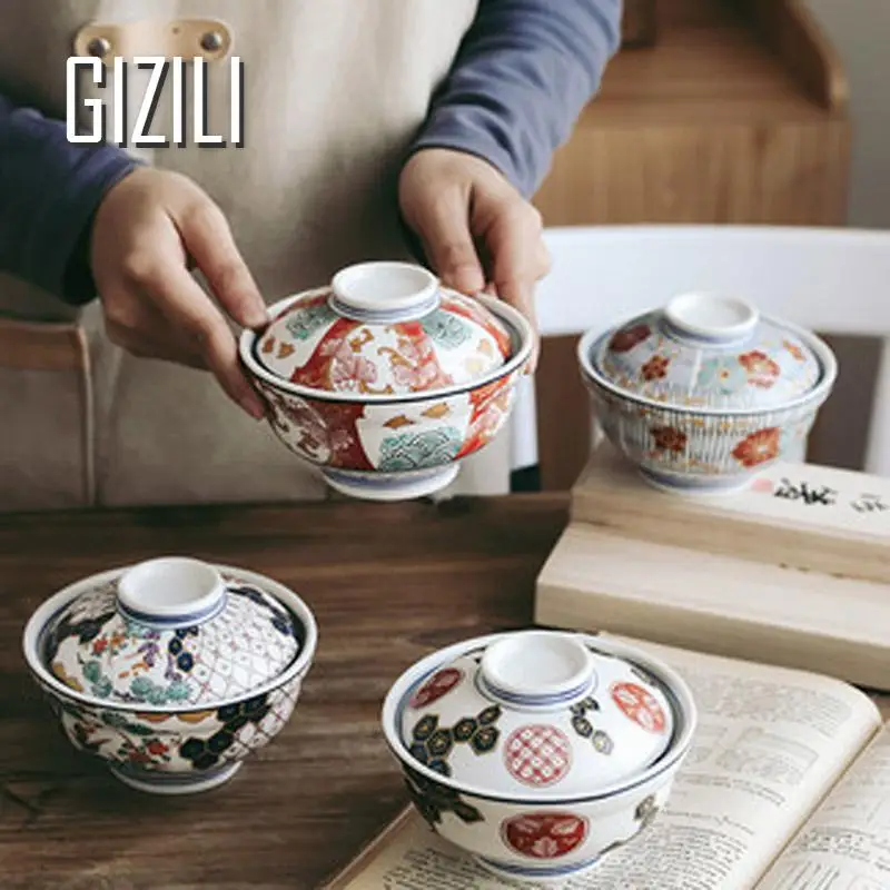 

Japanese Ceramic Stew Pot Small Soup Cup with Lid Household Soup Noodle Bowl Steamed Egg Cup Bird's Nest Bowl Kitchen Supplies