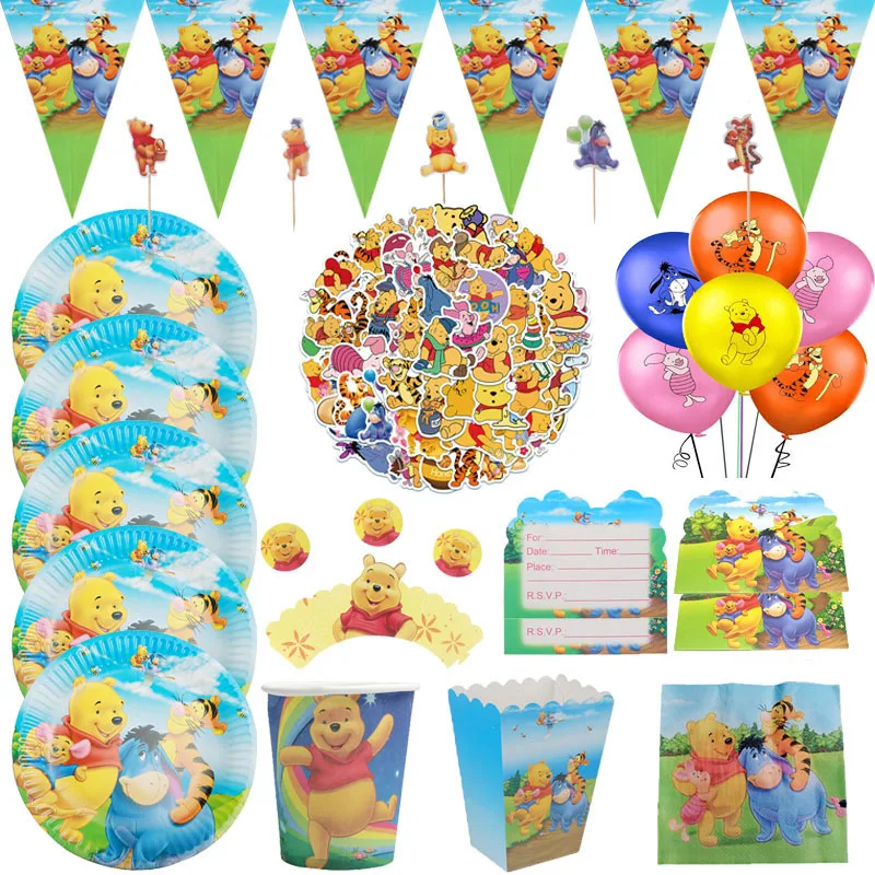 Disney Winnie The Pooh Theme Disposable Tableware Paper Cup Plate Hat Balloon Birthday Party Decoration Baby Shower Supplies
Disney Winnie The Pooh Theme Disposable Tableware Paper Cup Plate Hat Balloon Birthday Party Decoration Baby Shower Supplies