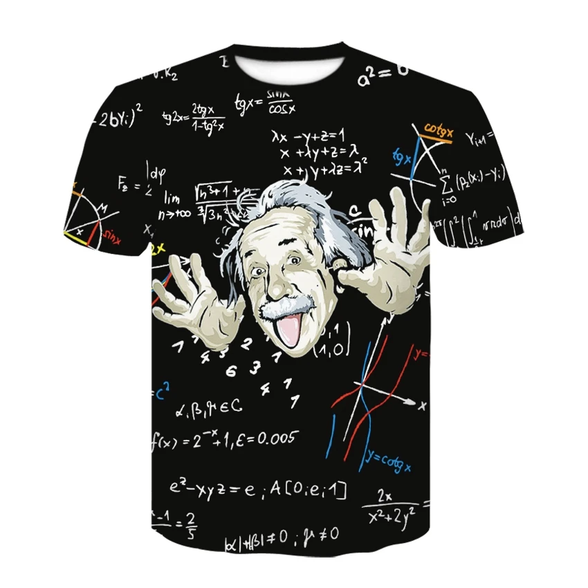 Мужская футболка с 3D-принтом Эйнштейна черная коротким рукавом и портретом на
