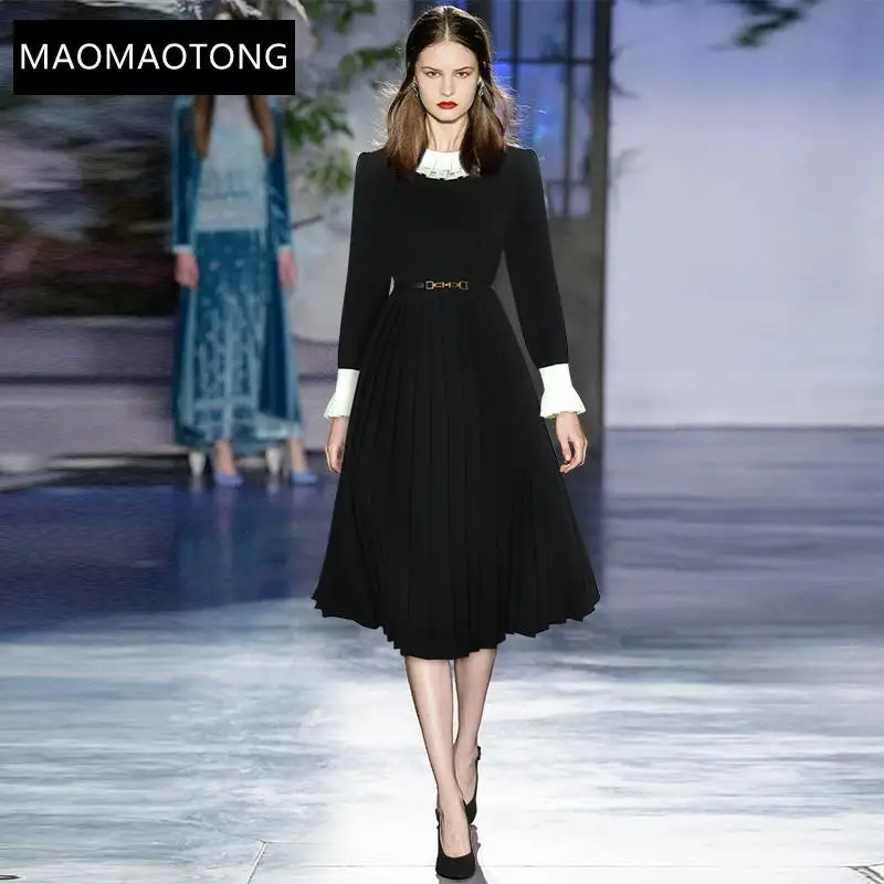 Fashion Designer Autumn Black Dress Women's Lace O-Neck Long sleeve Sashes High waist Midi Dress
Fashion Designer Autumn Black Dress Women's Lace O-Neck Long sleeve Sashes High waist Midi Dress