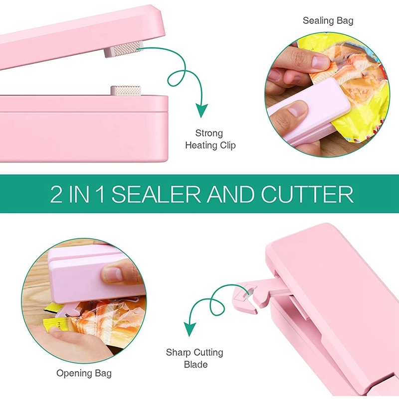 Portable 2 in 1 Mini Bag Sealer Heat Sealer and Cutter, for Airtight Food Storage and Resealing Snack Bags
Portable 2 in 1 Mini Bag Sealer Heat Sealer and Cutter, for Airtight Food Storage and Resealing Snack Bags