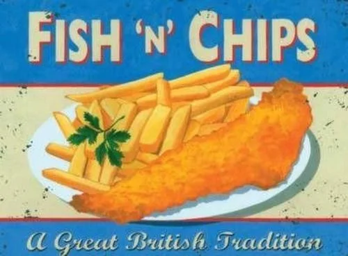 FISH N CHIPS CAFE COD SUPPER BRITISH CHIPPY Vintage Metal Tin Sign Poster Wall Plaque
FISH N CHIPS CAFE COD SUPPER BRITISH CHIPPY Vintage Metal Tin Sign Poster Wall Plaque