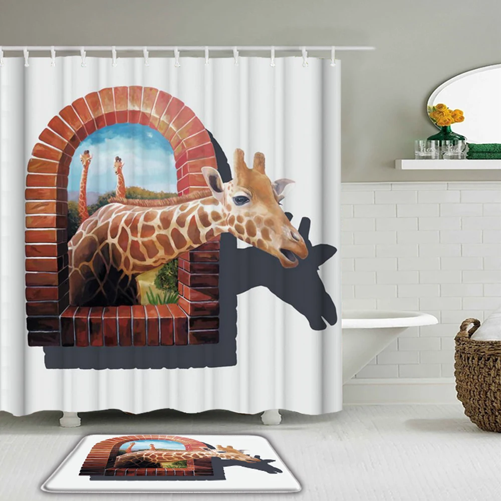 Funny Animals Giraffe Elephant Dog Shower Curtains Set With Non-Slip Mat Waterproof Bathroom Curtain With Hooks Toilet Bath Mat
Funny Animals Giraffe Elephant Dog Shower Curtains Set With Non-Slip Mat Waterproof Bathroom Curtain With Hooks Toilet Bath Mat