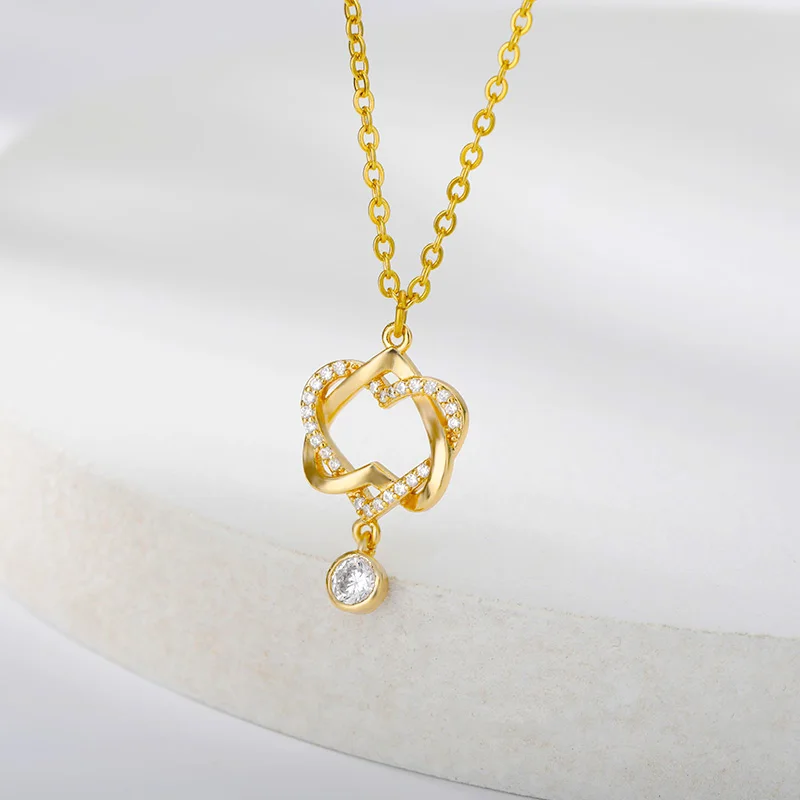 Dual Heart Knot Necklaces For Women Stainless Steel Gold Intertwined Love Heart Zircon Pendant Couple Jewelry Gift Bijoux Femme
Dual Heart Knot Necklaces For Women Stainless Steel Gold Intertwined Love Heart Zircon Pendant Couple Jewelry Gift Bijoux Femme