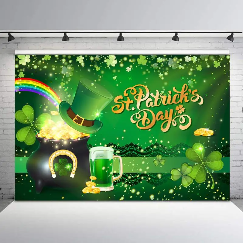 

St. Patricks Day Party Photography Background Irish Green Lucky Shamrock Holiday Party Banner Decorations Backdrops Props