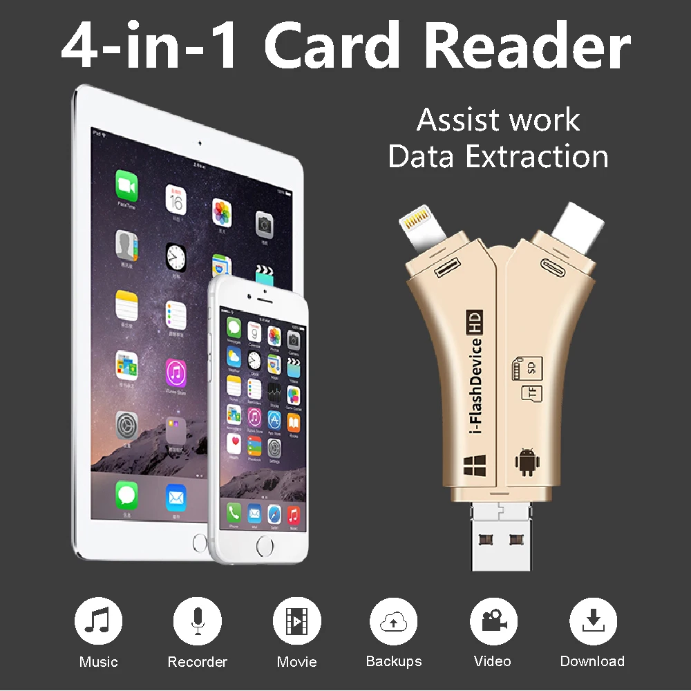 4in1 Card Reader usb-C Micro USB MicroSD Adapter for Android ipad/iphone 7 8 X plus 6s5s Macbook OTG TF SD Cardreader Y Reader
