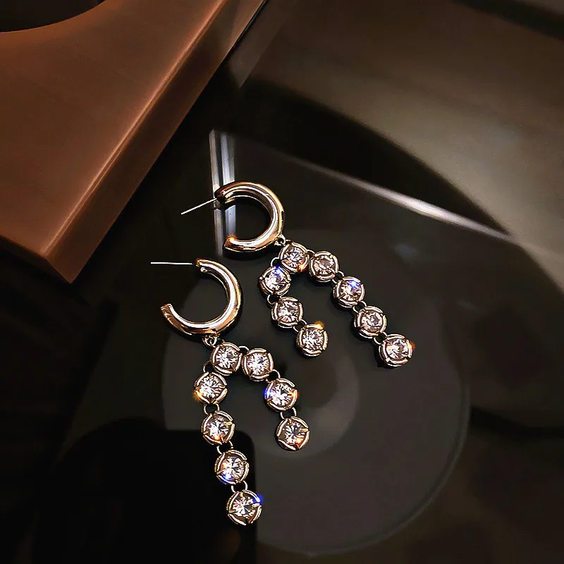 Shiny Rhinestone Zircon Drop Long Earrings 2020 New Fashion Simple Temperament Earings Jewelry Korean Ins Style | Украшения и
