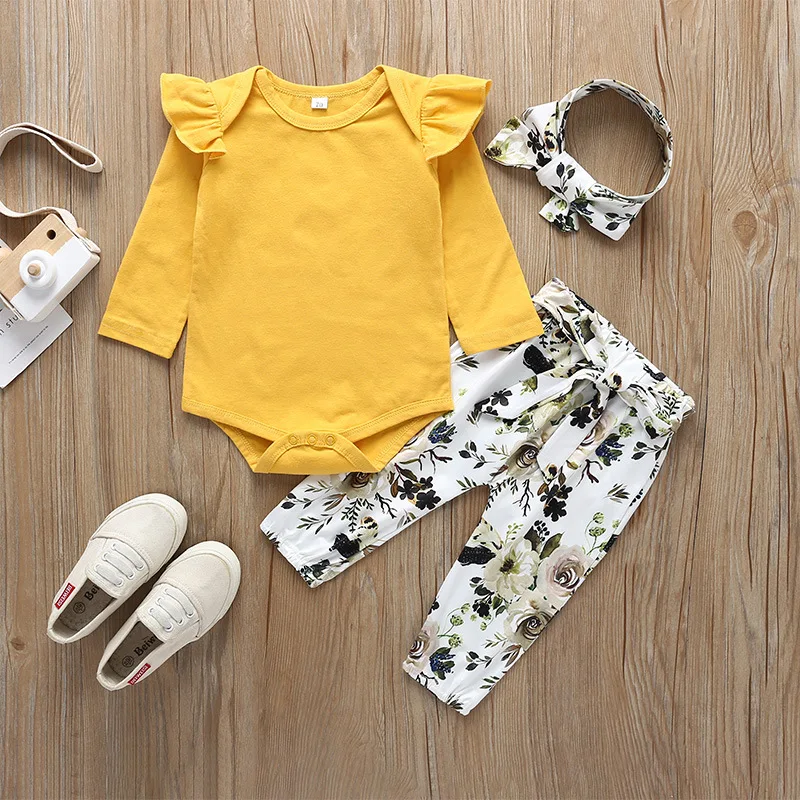 0-3 Years Fall Newborn Baby Girl Outfit Set Long-sleeved Romper Flower Trousers Headband 3pcs Baby's Clothing Suit KF762
0-3 Years Fall Newborn Baby Girl Outfit Set Long-sleeved Romper Flower Trousers Headband 3pcs Baby's Clothing Suit KF762