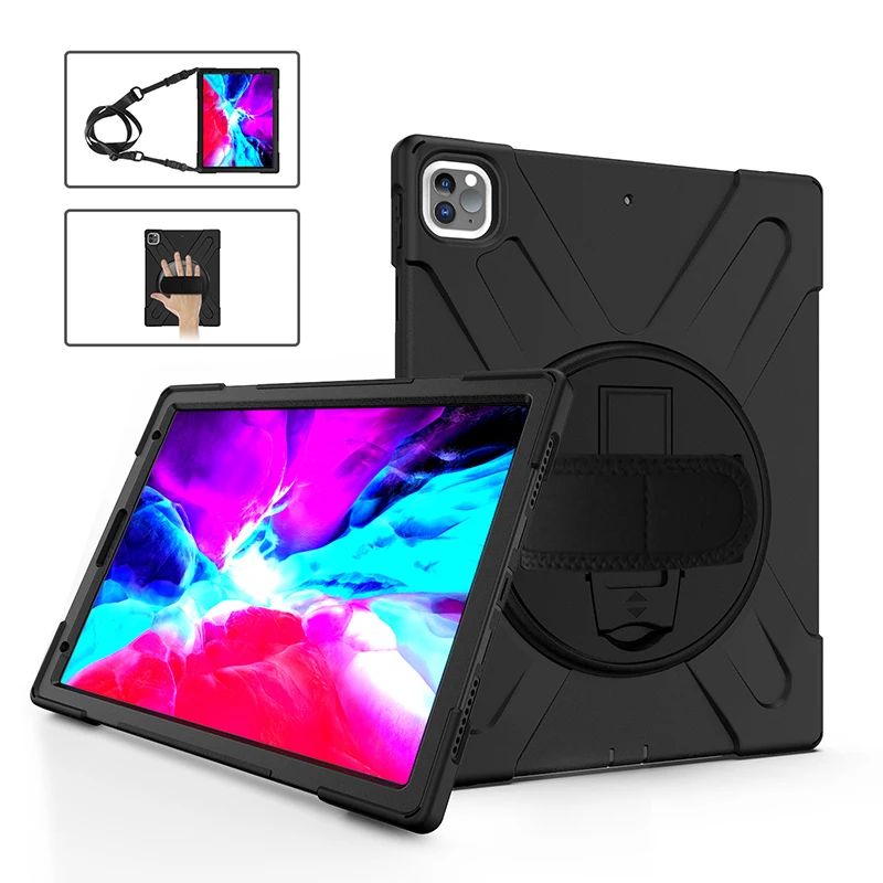 

Heavy Duty Shockproof Case For New iPad Pro 12.9 inch 2020 Tablet Kickstand Silicon Cover for 2020 iPad Pro 12.9"case Neck Strap
