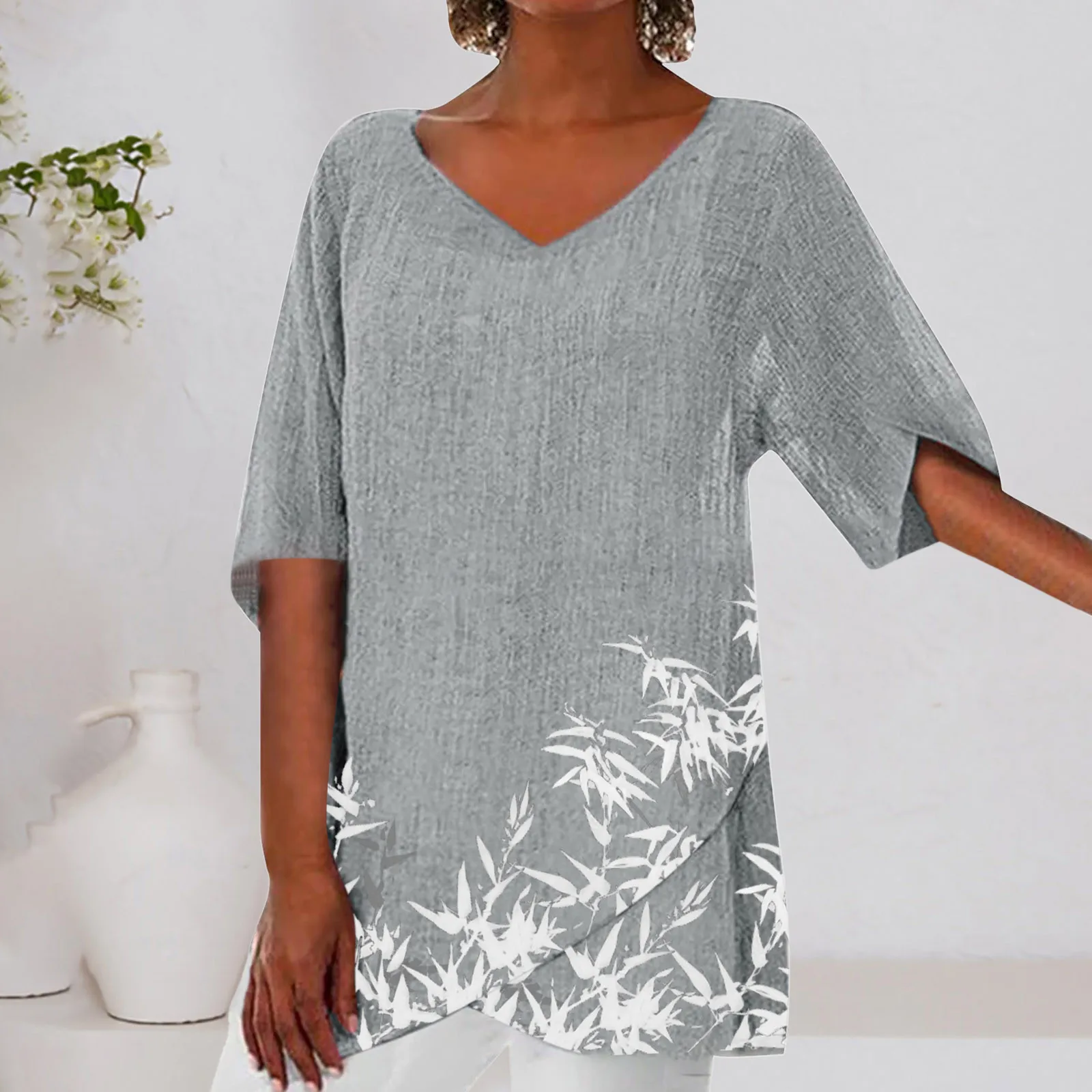 Plus Size Cotton Linen T-shirt Casual Loose Vintage Print Irregular Top Half Sleeve V Neck T Shirt Female
Plus Size Cotton Linen T-shirt Casual Loose Vintage Print Irregular Top Half Sleeve V Neck T Shirt Female