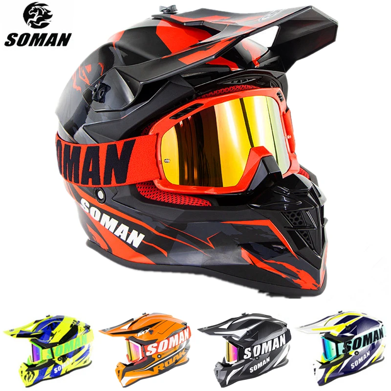 

SOMAN Dirt Bike Helmet Motocross ECE Dh Helmets Cool Goggles Motocross Helmet Racing MX Casco Moto Off Road Motorcycle Helmets