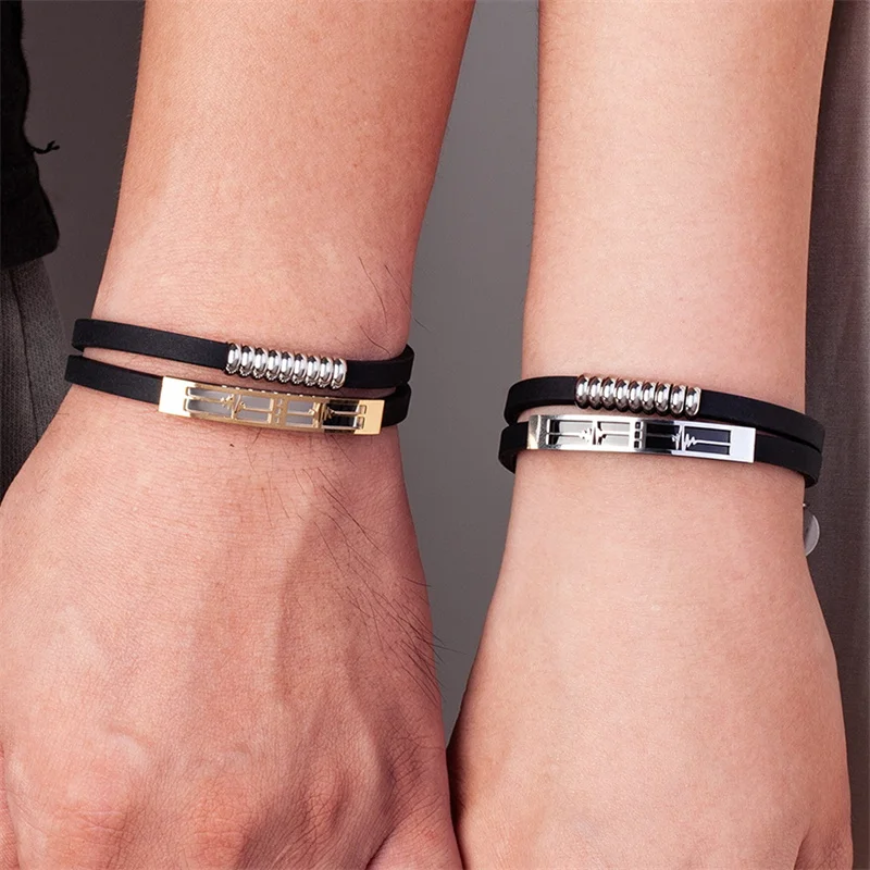 Romantic Couple Jewelry Love Heartbeat Charm Bracelets Relationship Matching Bangles for Girls Boys Steel Cuff Soft Rubber Belts
Romantic Couple Jewelry Love Heartbeat Charm Bracelets Relationship Matching Bangles for Girls Boys Steel Cuff Soft Rubber Belts