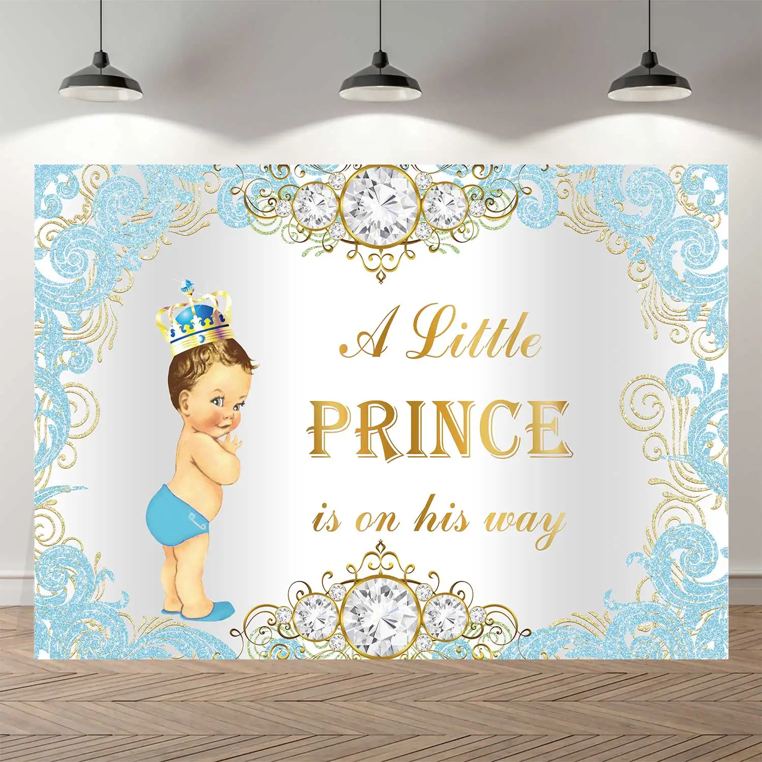 NeoBack Синий Золотой Принц белый мальчик Baby Shower фон ярко синего цвета со стразами