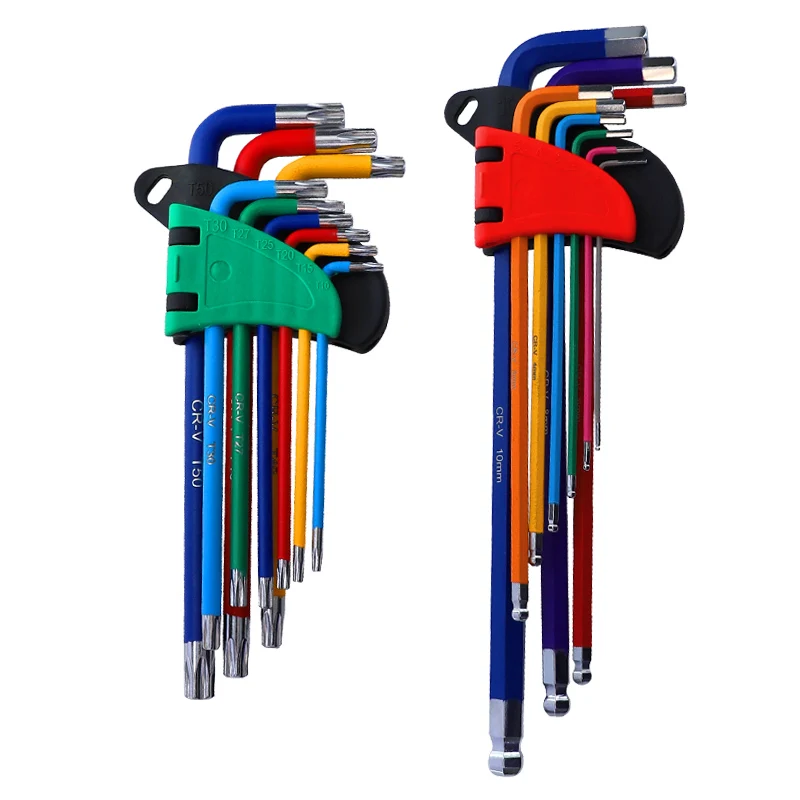 1.5-10mm Hex Key Allen Wrench 9pcs CR--V Wrench Set Inches Long Arm/Short Arm Ball End Torx Star Keys Tool L Type Hand Tools
1.5-10mm Hex Key Allen Wrench 9pcs CR--V Wrench Set Inches Long Arm/Short Arm Ball End Torx Star Keys Tool L Type Hand Tools